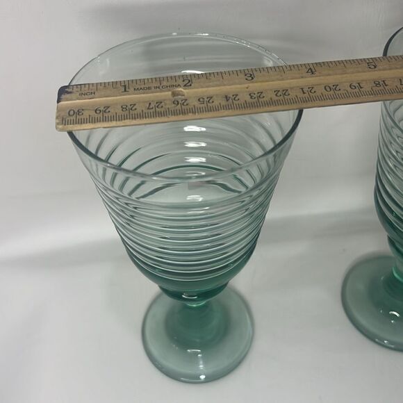Libby Glass Company Sirrus Water Goblets Glasses Set 2 Insulator Vintage Green - Picture 5 of 8